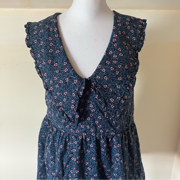 Aritzia Wilfred Blue Cotton Floral Rose Ruffle Mini Selma Dress size Small - Picture 4 of 8